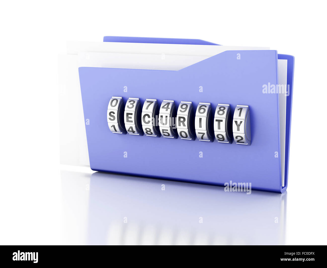 Cartella e serratura. Sicurezza dei dati concetto. 3d illustr Foto Stock