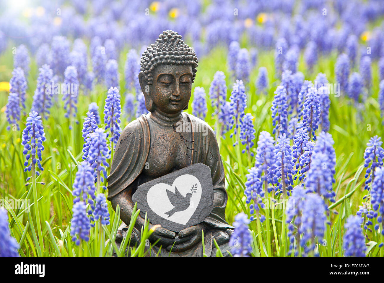 Statua del Buddha con la colomba della pace Foto Stock