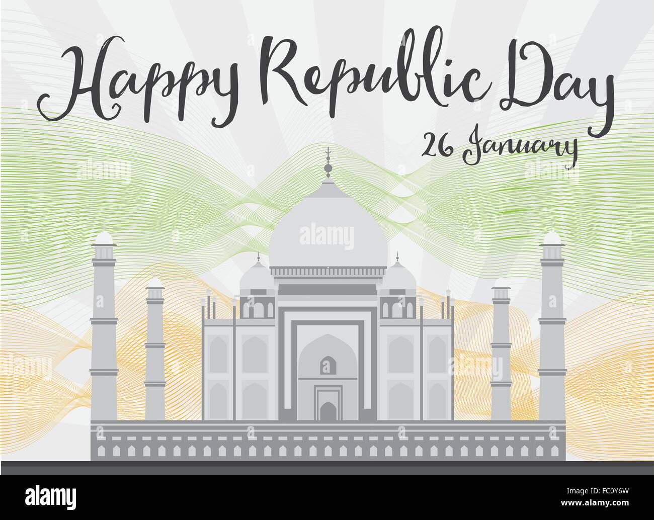 Felice Repubblica Indiana Day celebrazione. Illustrazione Vettoriale. Concetto con Taj Mahal e linee. Illustrazione Vettoriale