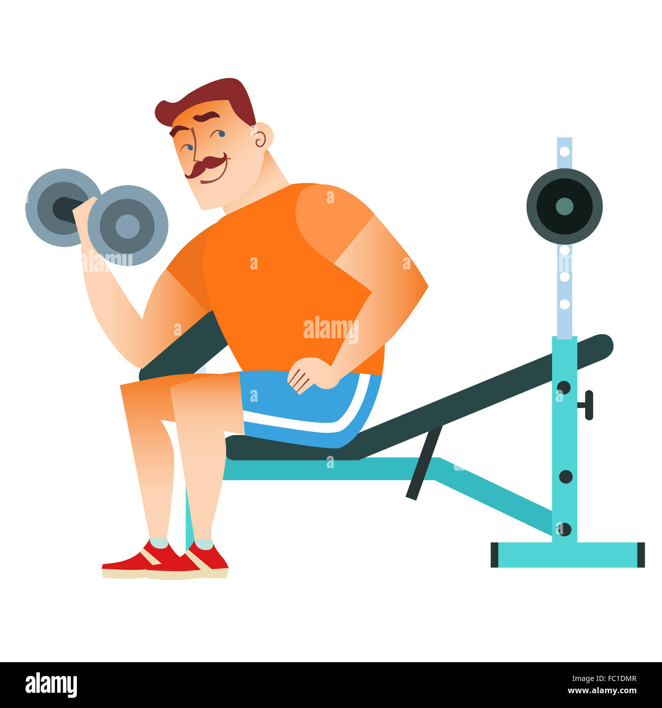 L'uomo fitness allenamento muscolare manubri Foto Stock