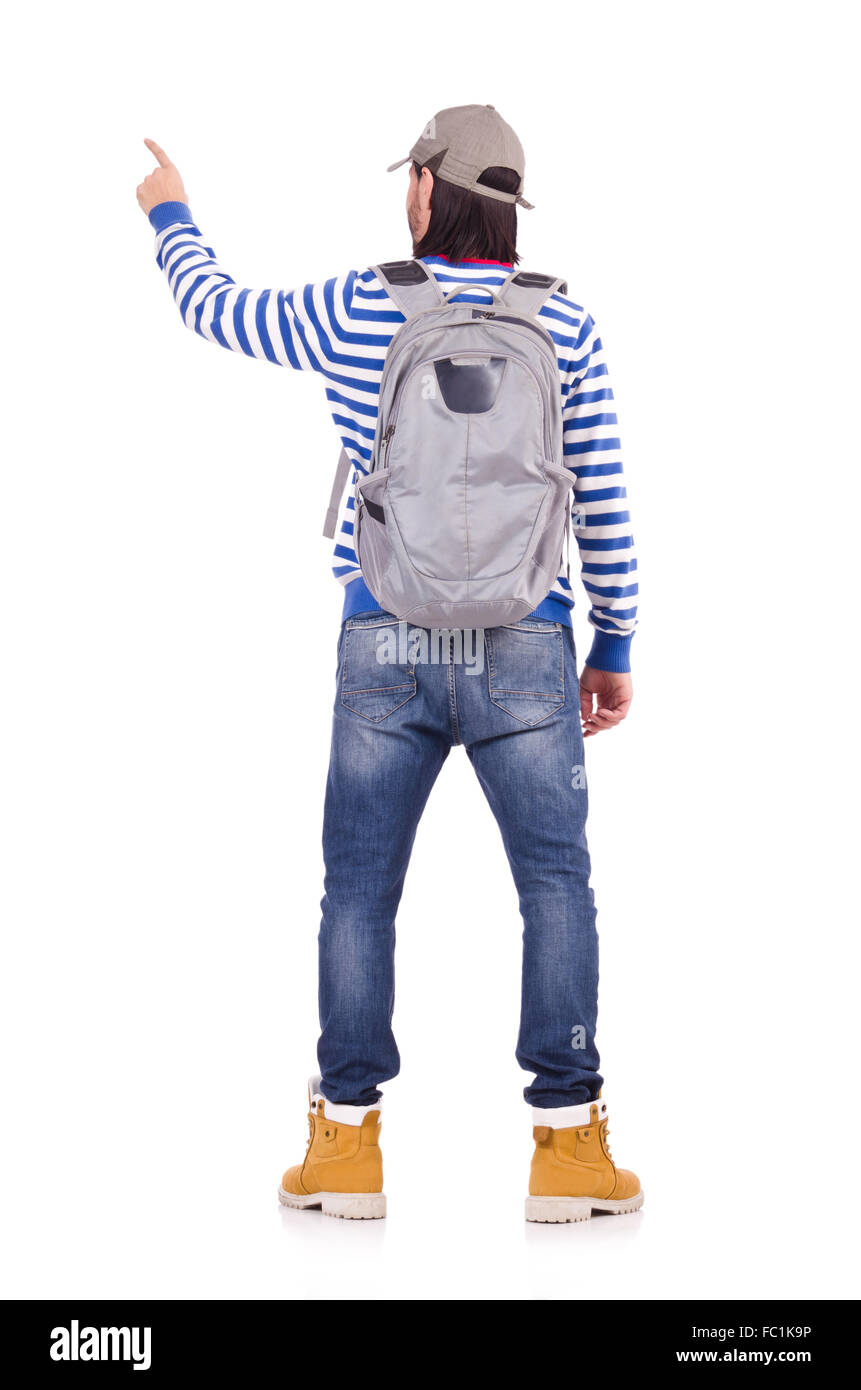 Giovane studente isolato su sfondo bianco Foto Stock