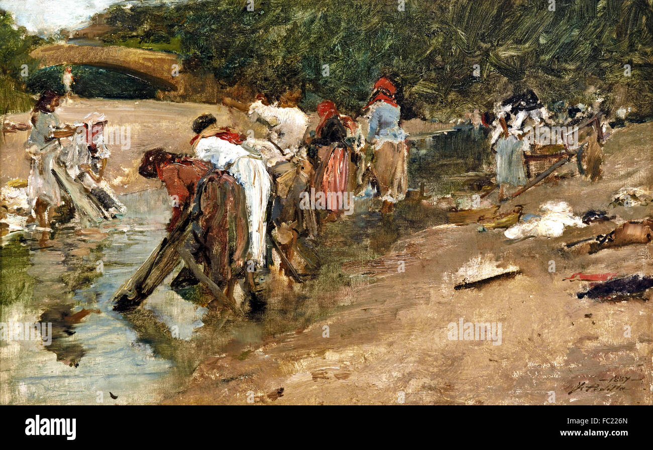 Lavandaie al fiume 1913 da José Benlliure Gil 1855 - 1937 Andalusia Spagna spagnolo Foto Stock