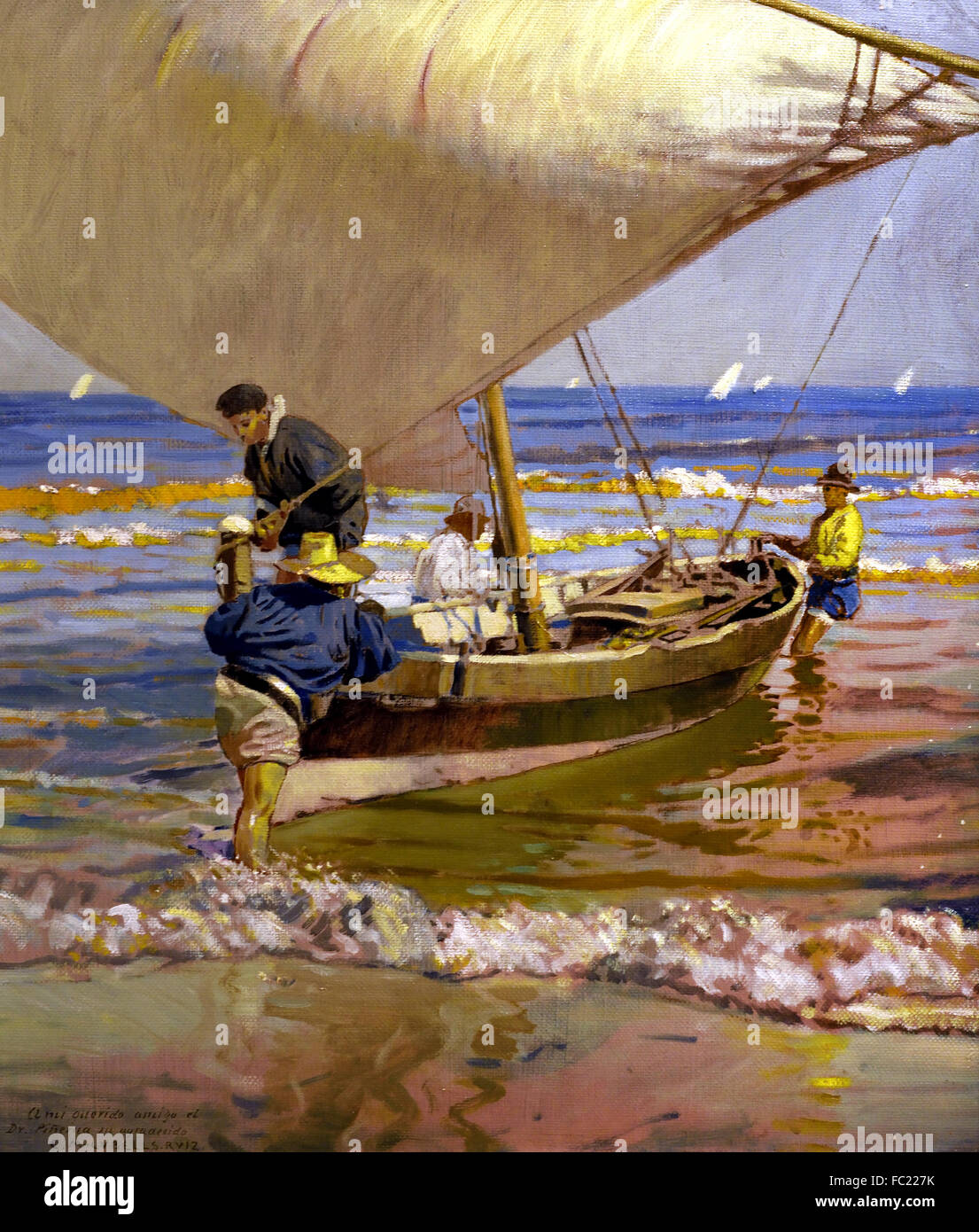 I pescatori trascinando la loro barca da Enrique Martinez Cubells 1874-1947 Spagna - Spagnolo Foto Stock