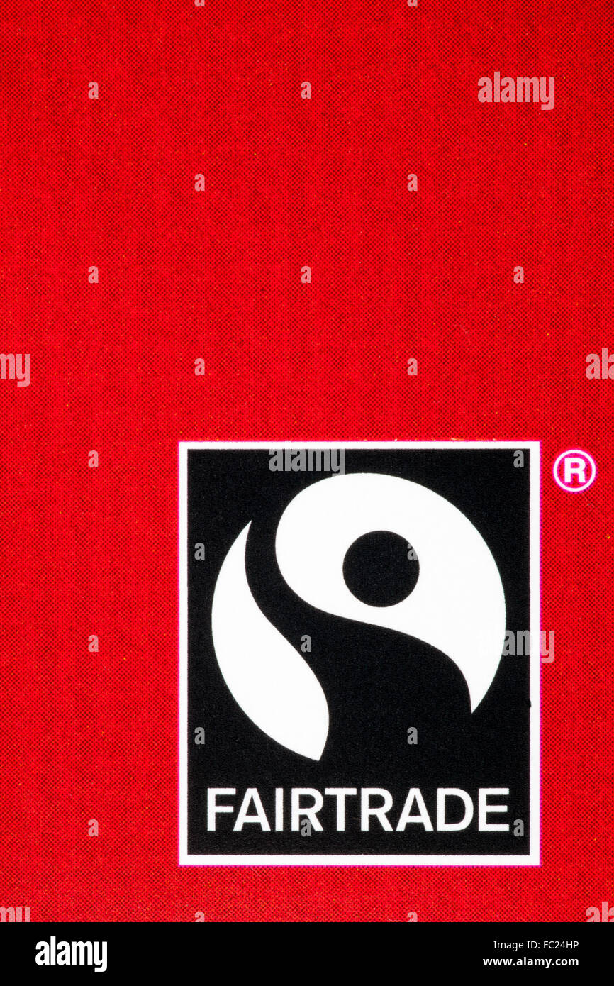 Fairtrade logo sulla confezione di Marks & Spencer tè di Natale teabags Fairtrade - simbolo del logo del commercio equo e solidale Foto Stock