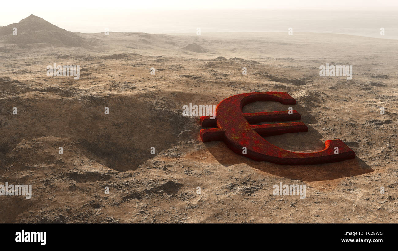 Simbolo euro ruggine nel deserto Foto Stock
