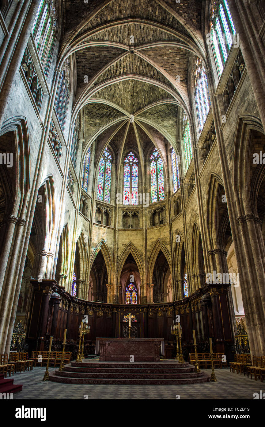 Interno, Cattedrale di Bordeaux, Bordeaux, Francia Foto Stock