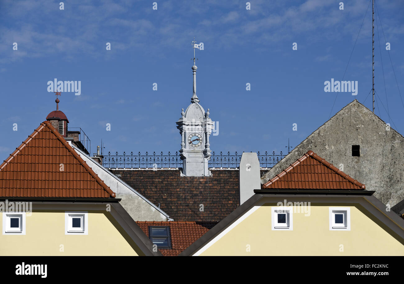 Scenario del tetto con torre del municipio Foto Stock