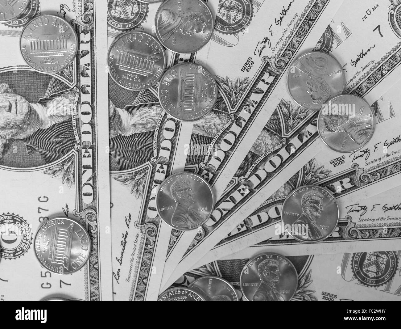 Dollaro delle monete e delle banconote Foto Stock