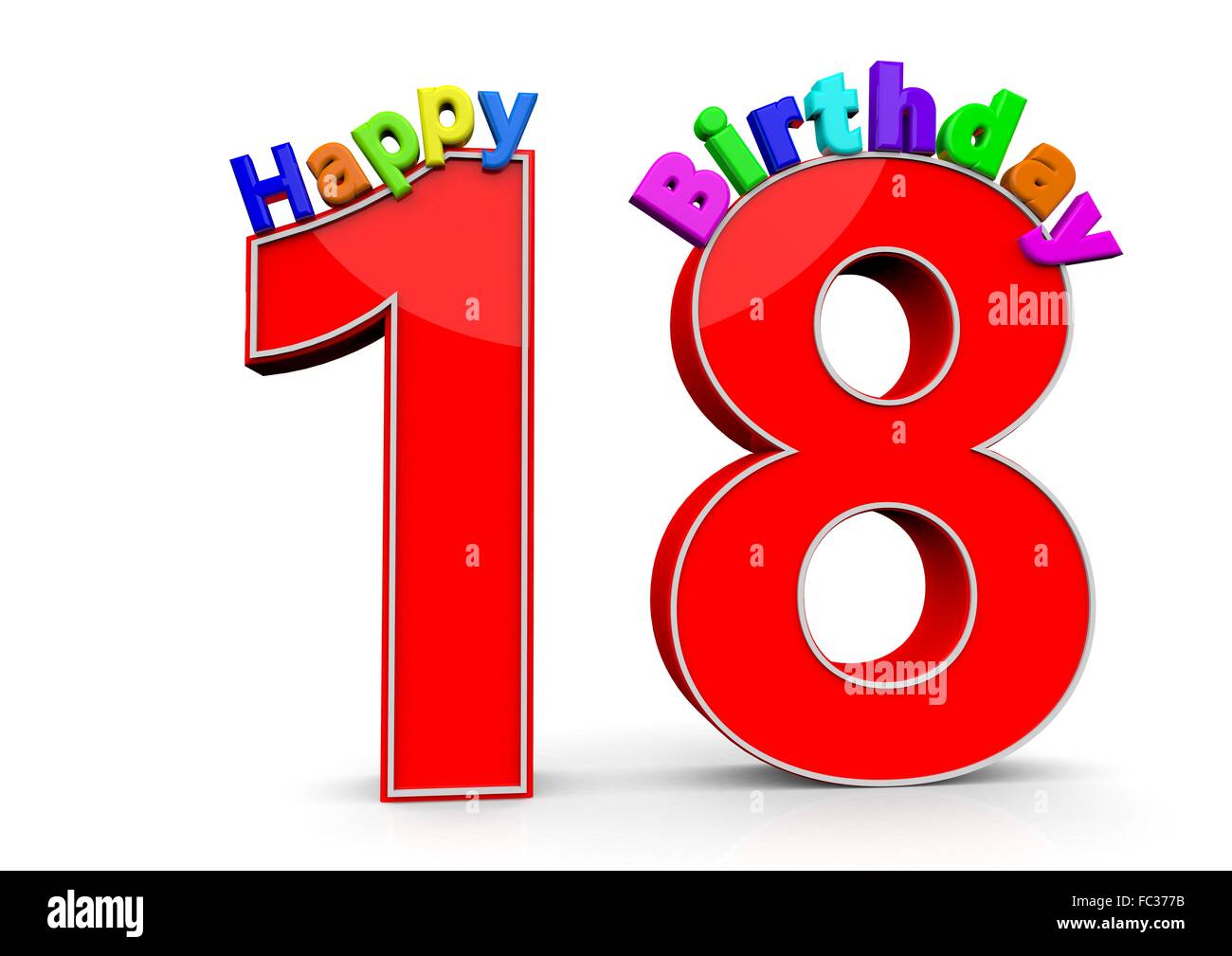 Die Zahl 18 mit Happy Birthday darauf Foto Stock