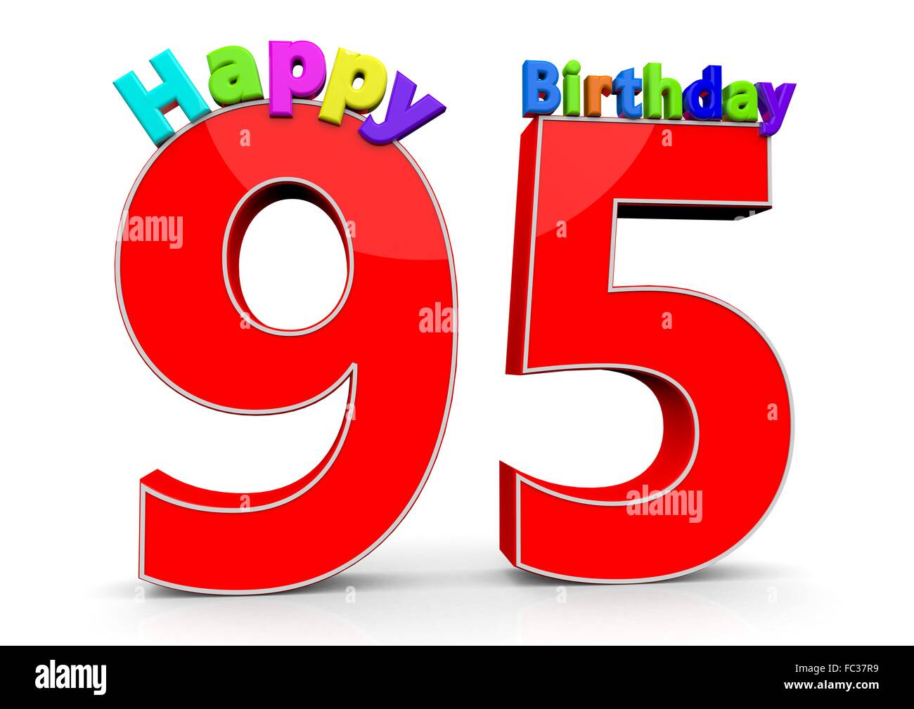 Die Zahl 95 mit Happy Birthday darauf Foto Stock