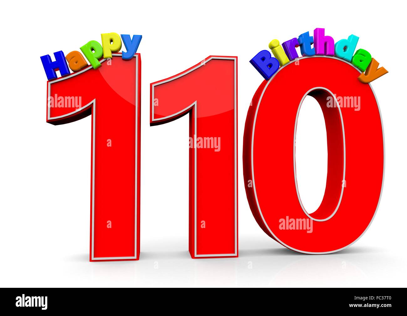 Die Zahl 110 mit Happy Birthday darauf Foto Stock