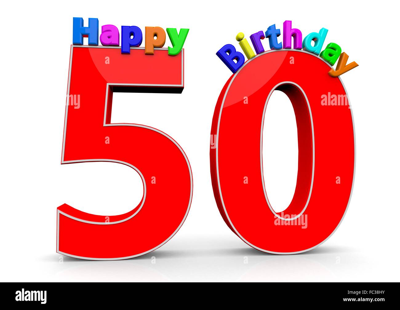 Die Zahl 50 mit Happy Birthday darauf Foto Stock