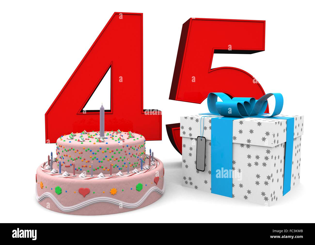 Buon compleanno mit Geschenk und Kuchen Foto Stock