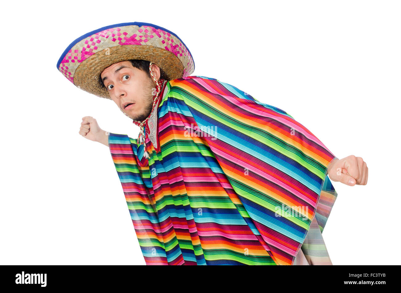 Funny messicano Poncho indossa isolato su bianco Foto Stock