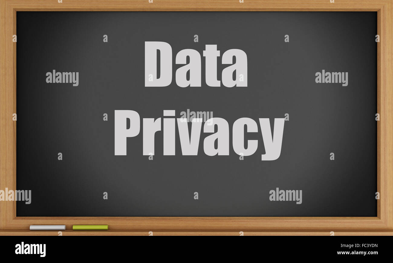 3d la privacy dei dati testo sulla lavagna. Foto Stock