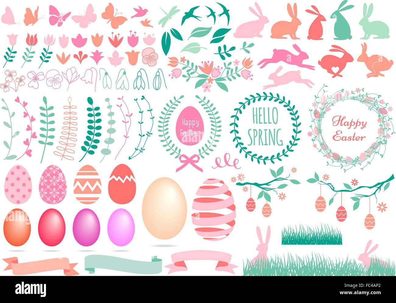 Felice Pasqua, enorme insieme di vettore di elementi di design Illustrazione Vettoriale