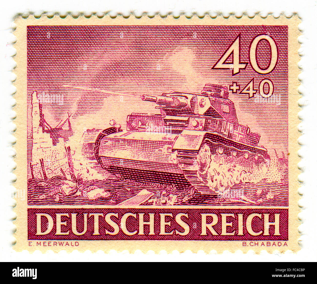 Il GOMEL,Bielorussia - Gennaio 2016: un timbro stampato in Germania mostra immagine del tedesco serbatoio, circa 1942. Foto Stock