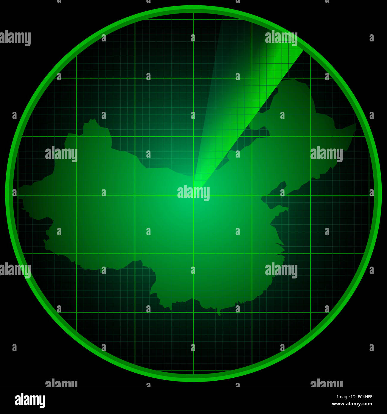 Nella schermata Radar con la silhouette della Cina Foto Stock