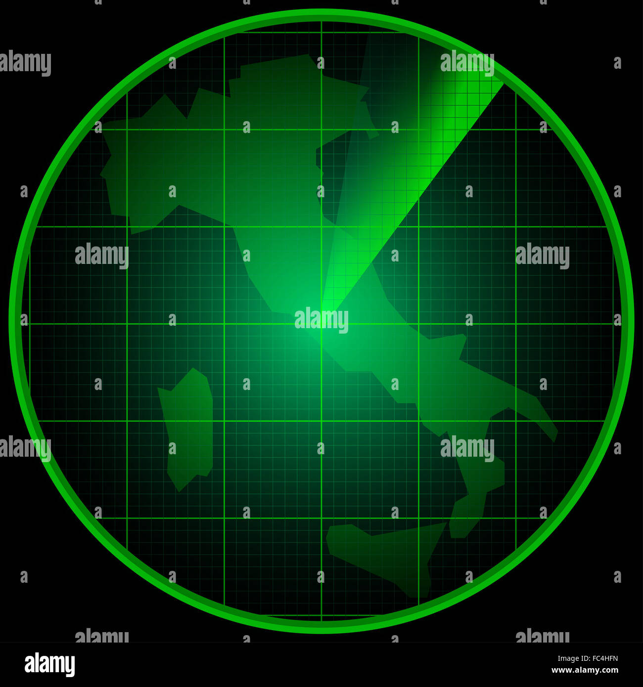 Nella schermata Radar con la silhouette di Italia Foto Stock