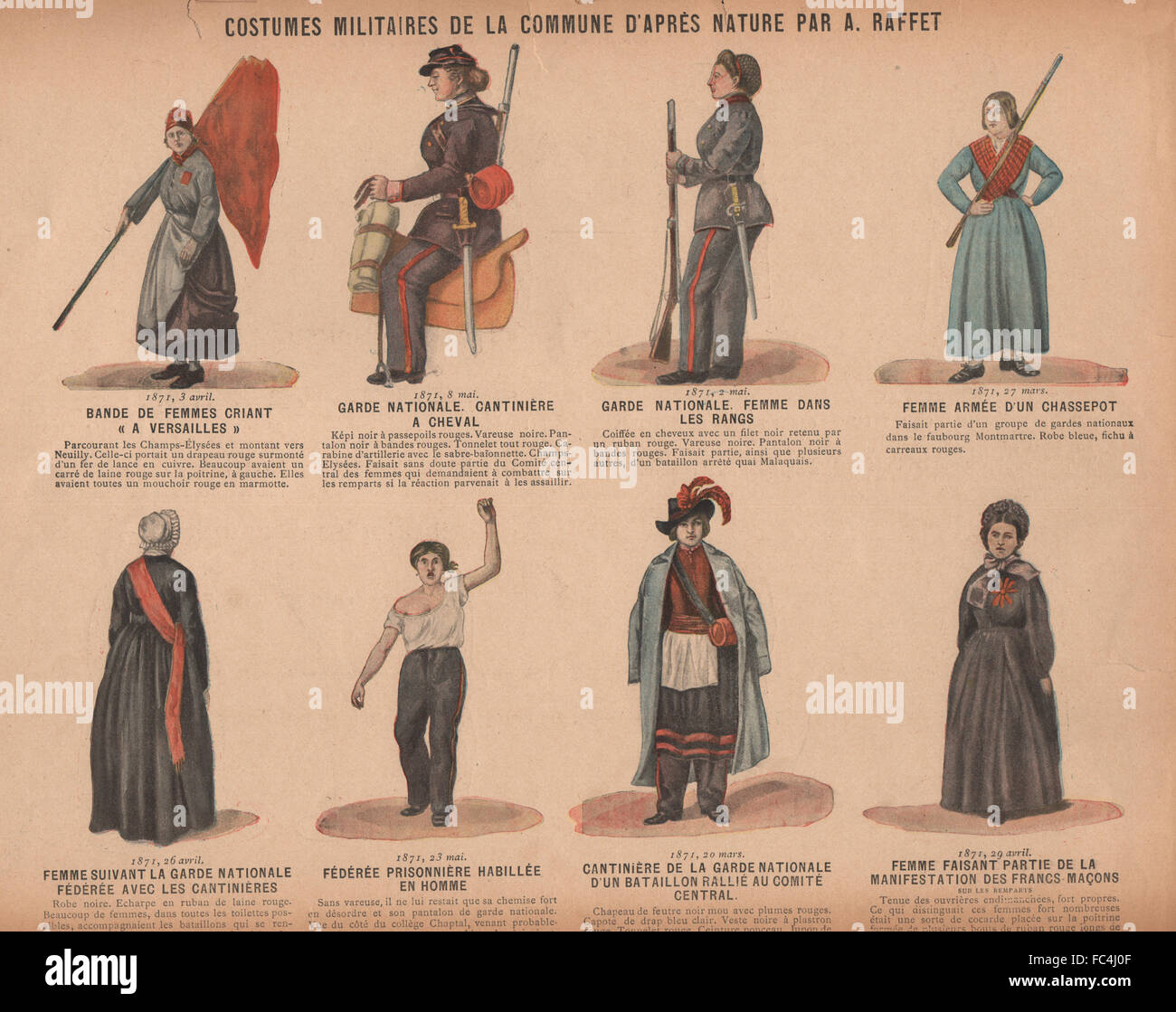 Comune di Parigi 1871 costumi Militaires Femmes. Garde nationale Cantinière, c1873 Foto Stock