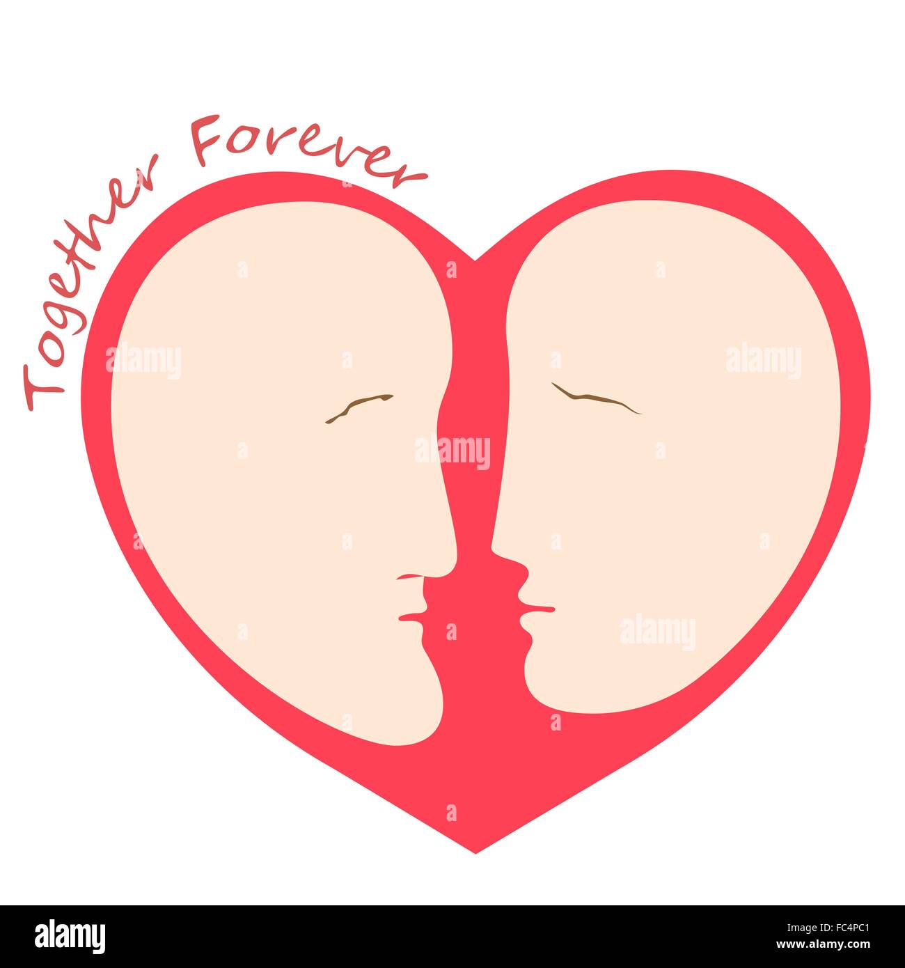 Romantico maschi e femmine di silhouette di una testa a forma di cuore, logo modello. Illustrazione Vettoriale