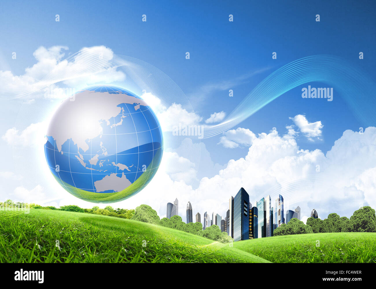 Immagine del pianeta verde come simbolo del concetto ambientale Foto Stock