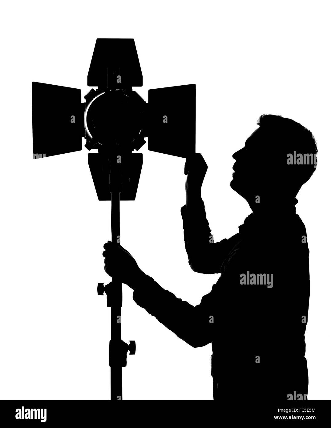 Impostazione delle apparecchiature di luce per le sessioni di foto Foto Stock