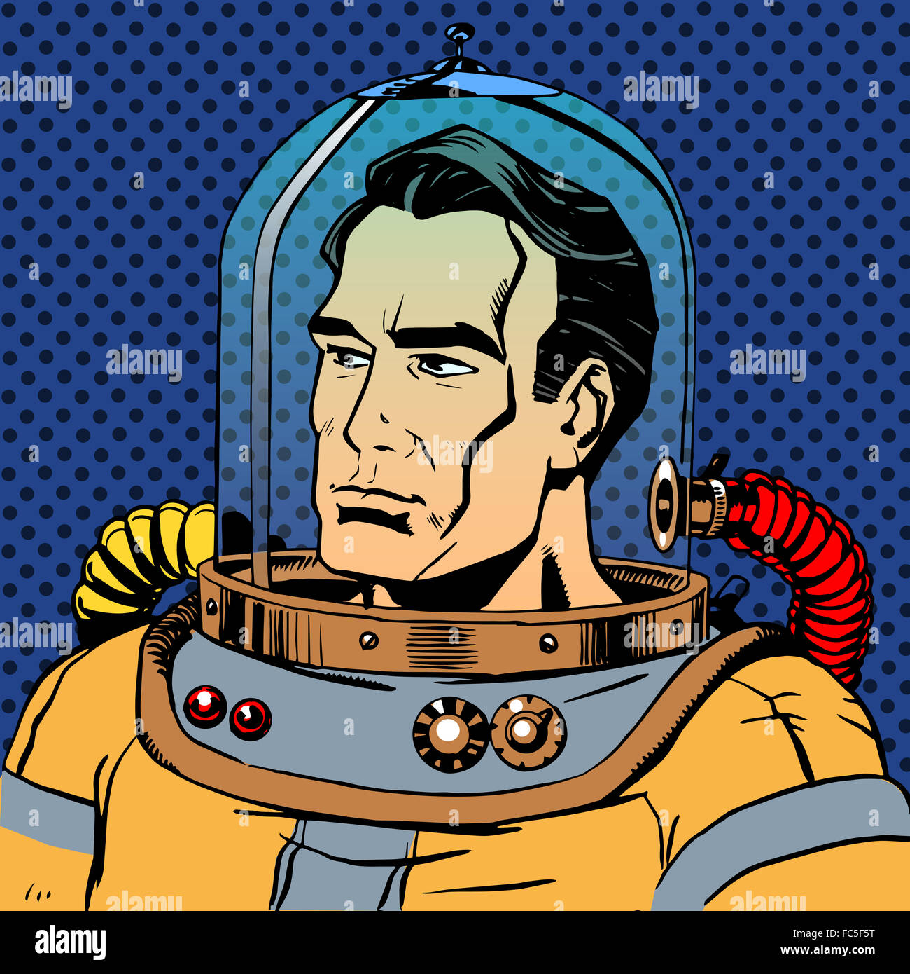 Manly uomo astronauta in una tuta spaziale Foto Stock