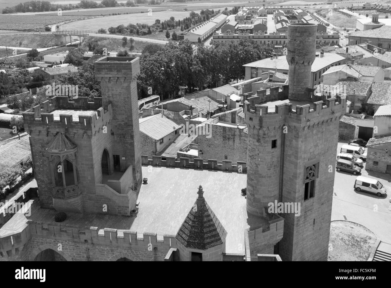 Castello di Olite in bianco e nero Foto Stock