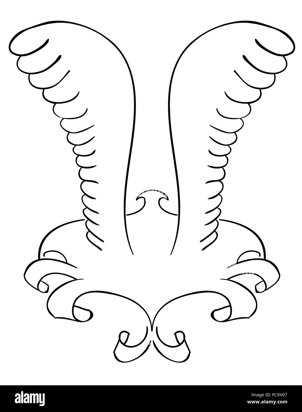 Tatuaggio. Telaio con le ali. Contorno nero Foto Stock