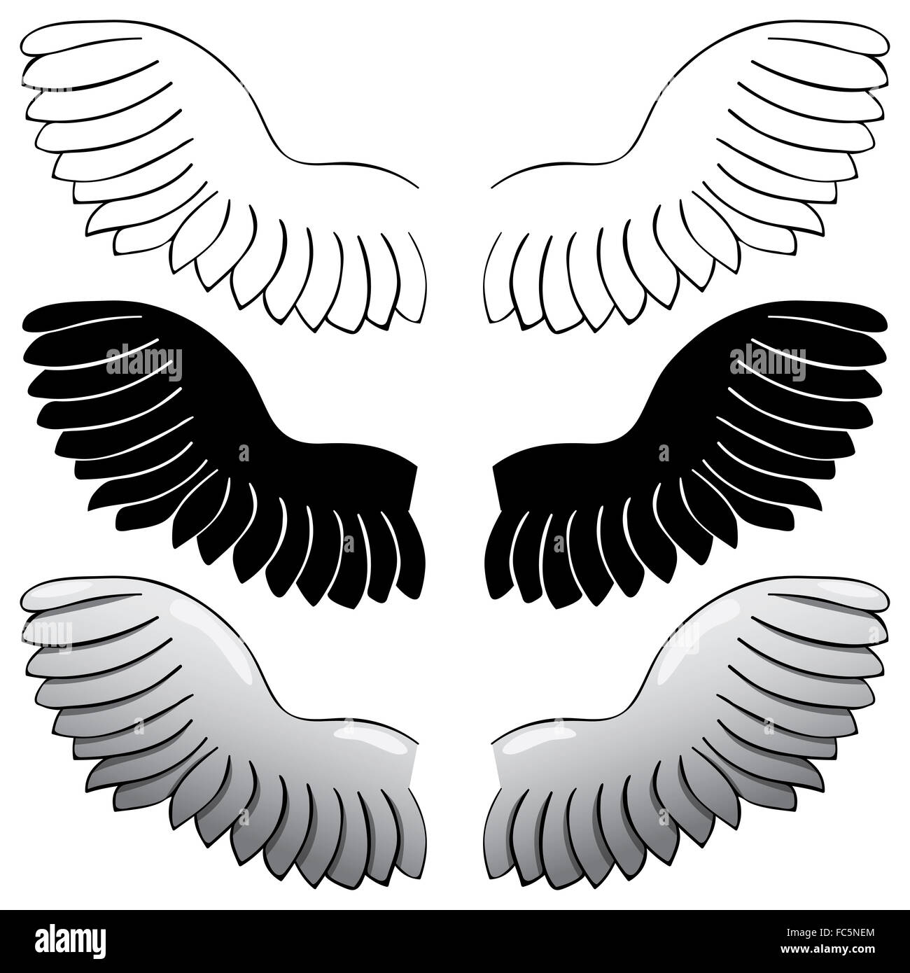 Set. Ali. Contorno nero e verniciato Foto Stock