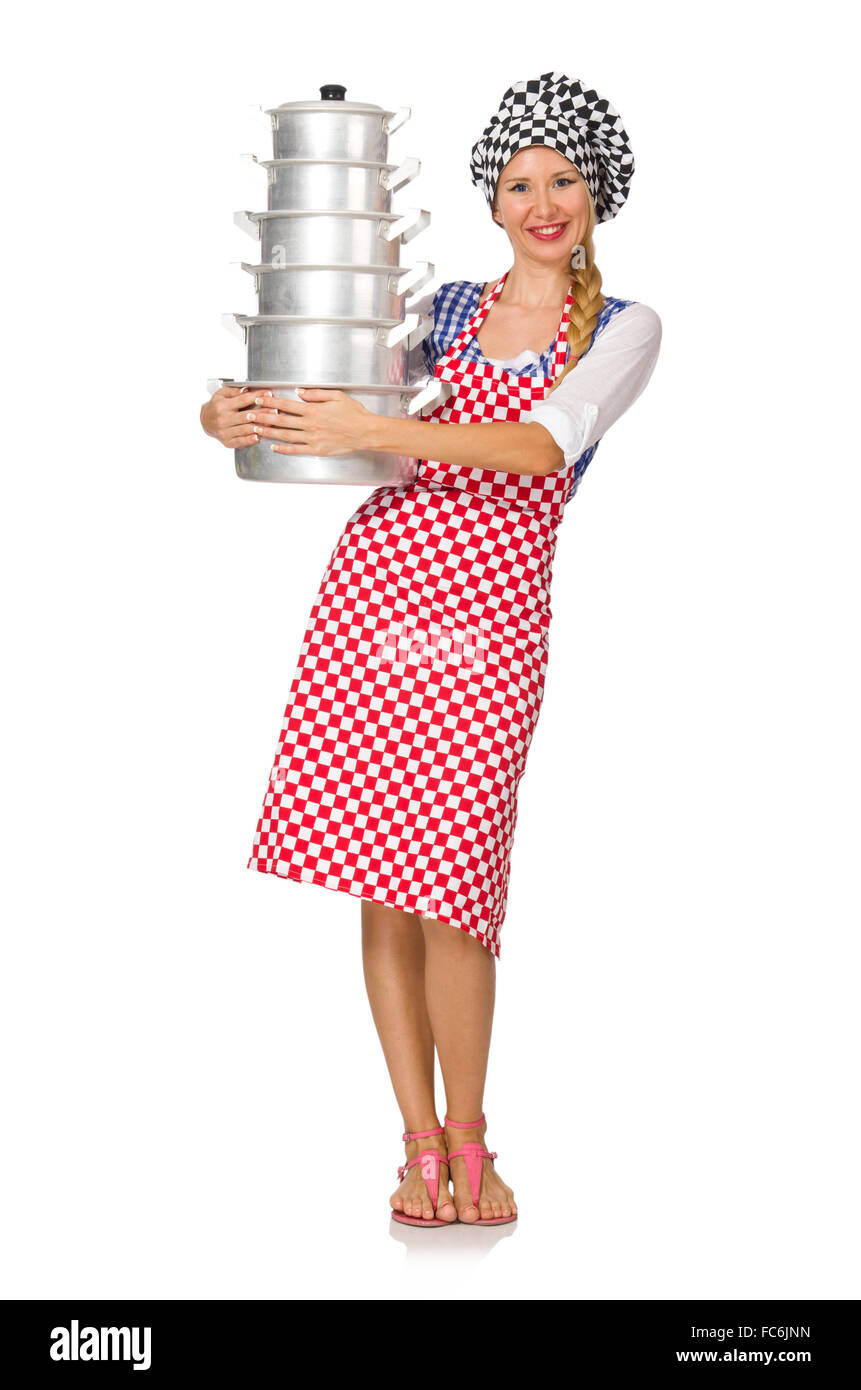 Donna cook isolati su sfondo bianco Foto Stock