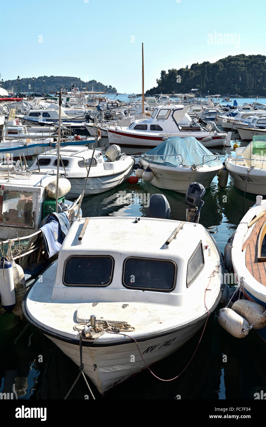 Barche nel porto di Rovigno Croazia Foto Stock