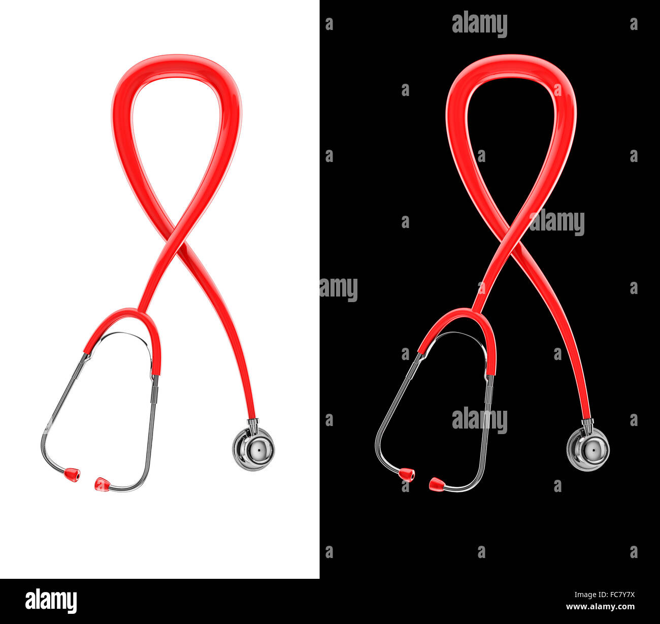 Uno stetoscopio aids awareness / 3D render di stetoscopio tubing aids awareness ribbon Foto Stock