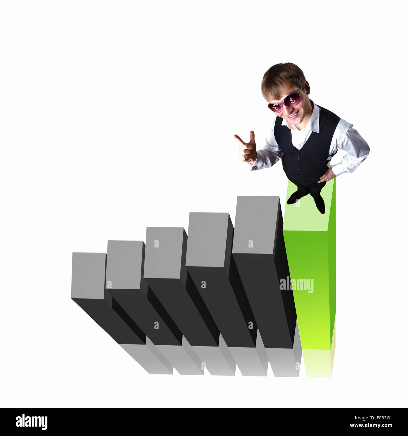 Giovane imprenditore in occhiali da sole con il denaro Foto Stock