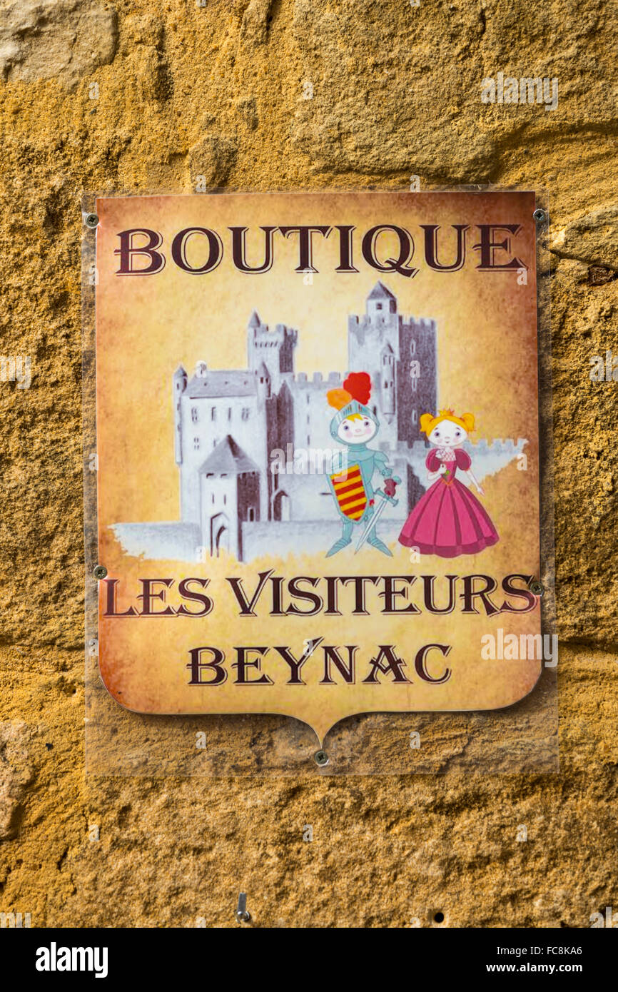 Segno Boutque, Chatteau de Beynac, Beynac-et-Cazenac, Dordogne, Francia Foto Stock