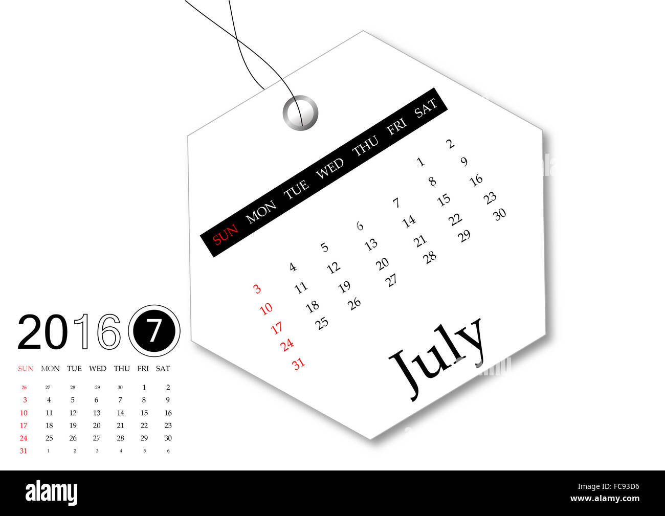 Luglio 2016 - Calendario serie per il design di tag Foto Stock