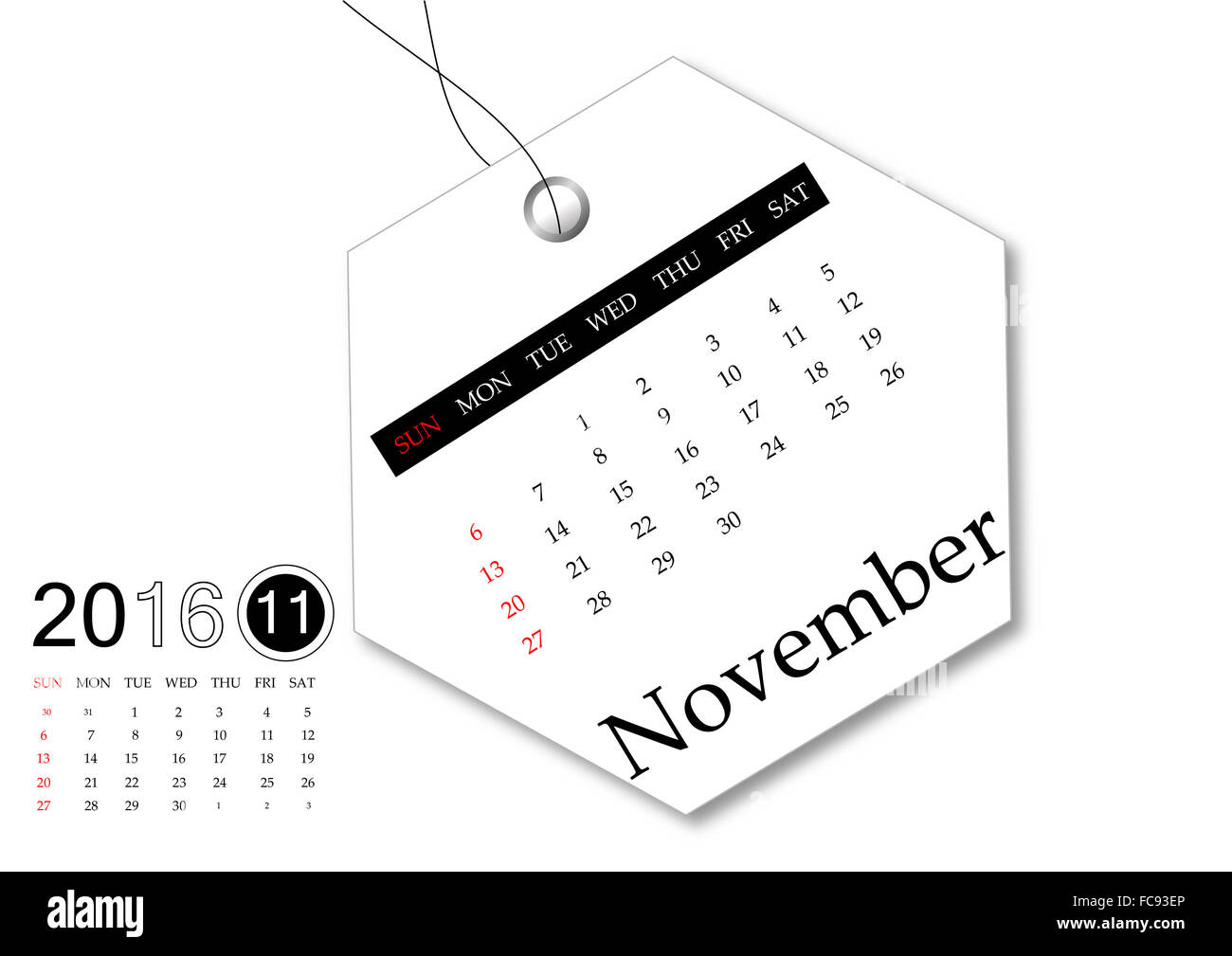 Novembre 2016 - Calendario serie per il design di tag Foto Stock