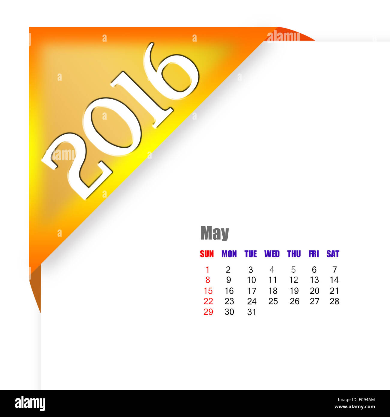 2016 maggio calendario Foto Stock