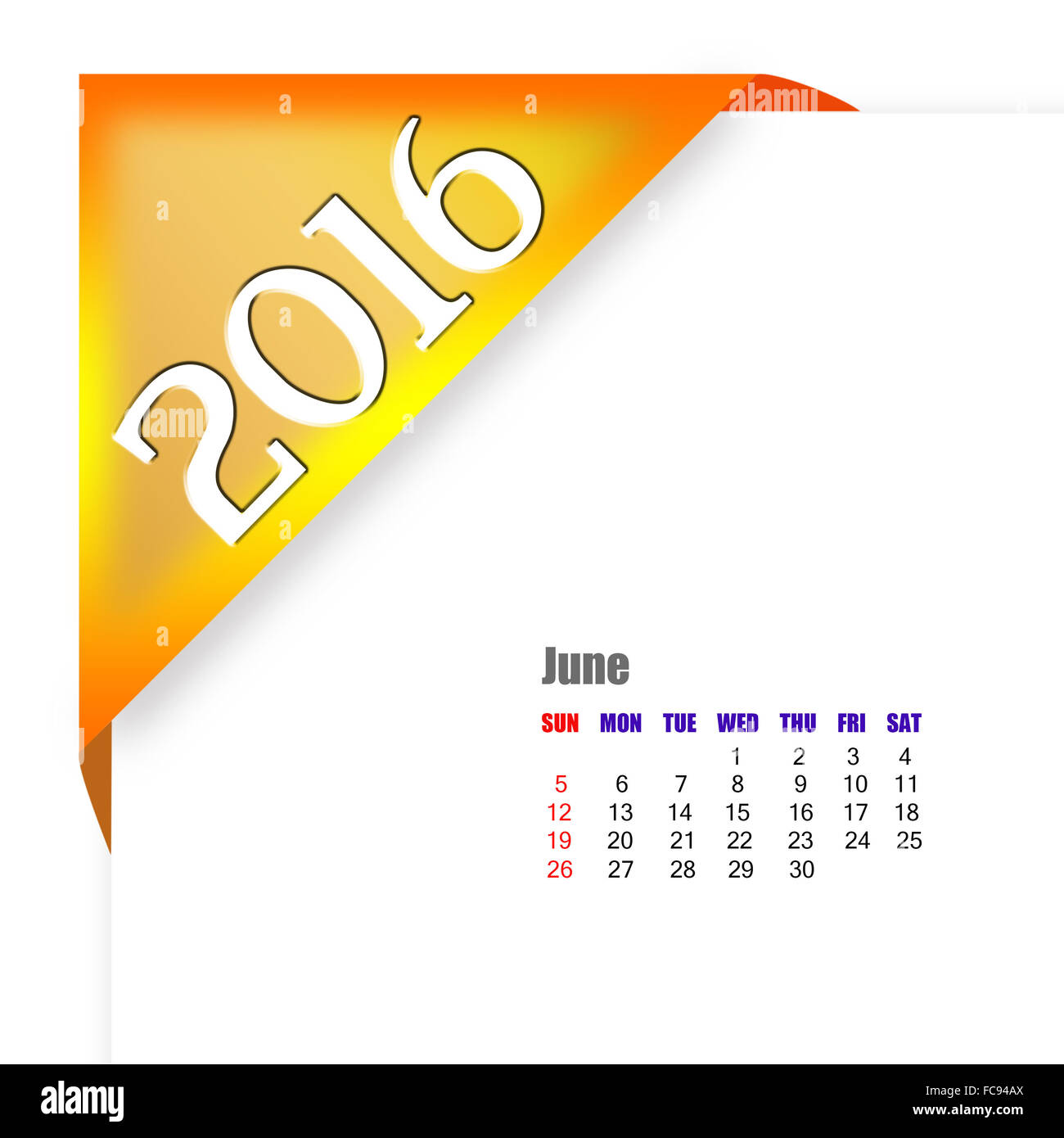 2016 giugno calendario Foto Stock