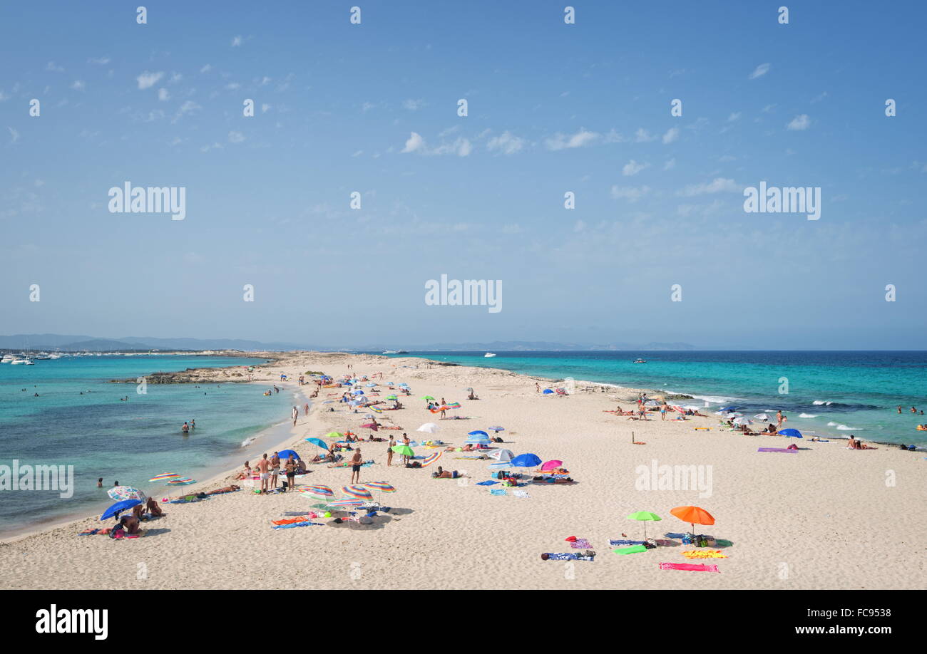 Ses Ilettes, Infinity sulla spiaggia di Formentera, isole Baleari, Spagna, Mediterraneo, Europa Foto Stock