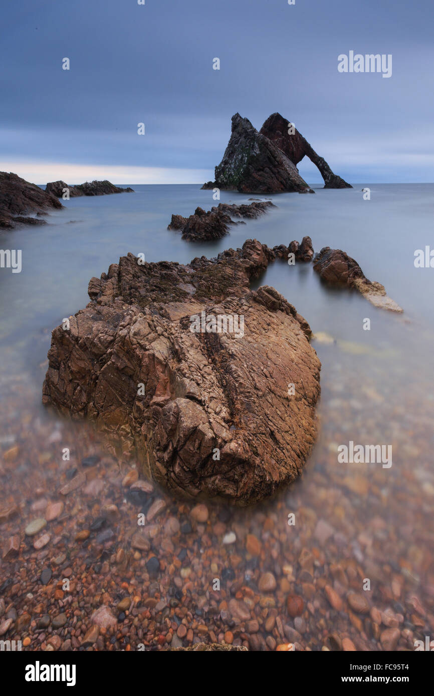 Bow Fiddle Rock, Portnockie, murene, Scozia, Regno Unito, Europa Foto Stock