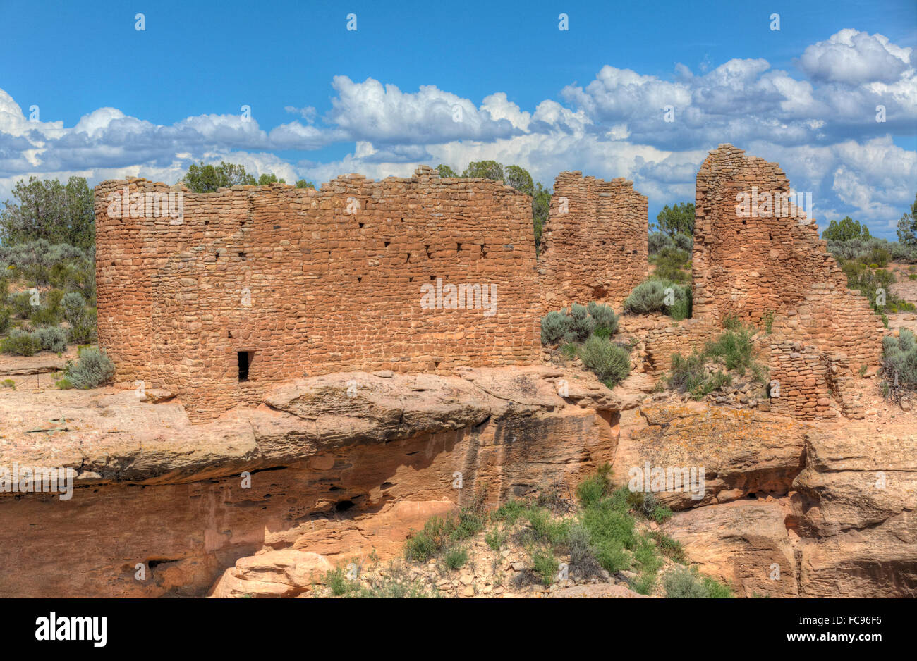 Hovenweep castello, Torre Quadrata Gruppo, Rovine Anasazi, risalenti AD1230 a 1275, Hovenweep National Monument, Utah, Stati Uniti d'America Foto Stock