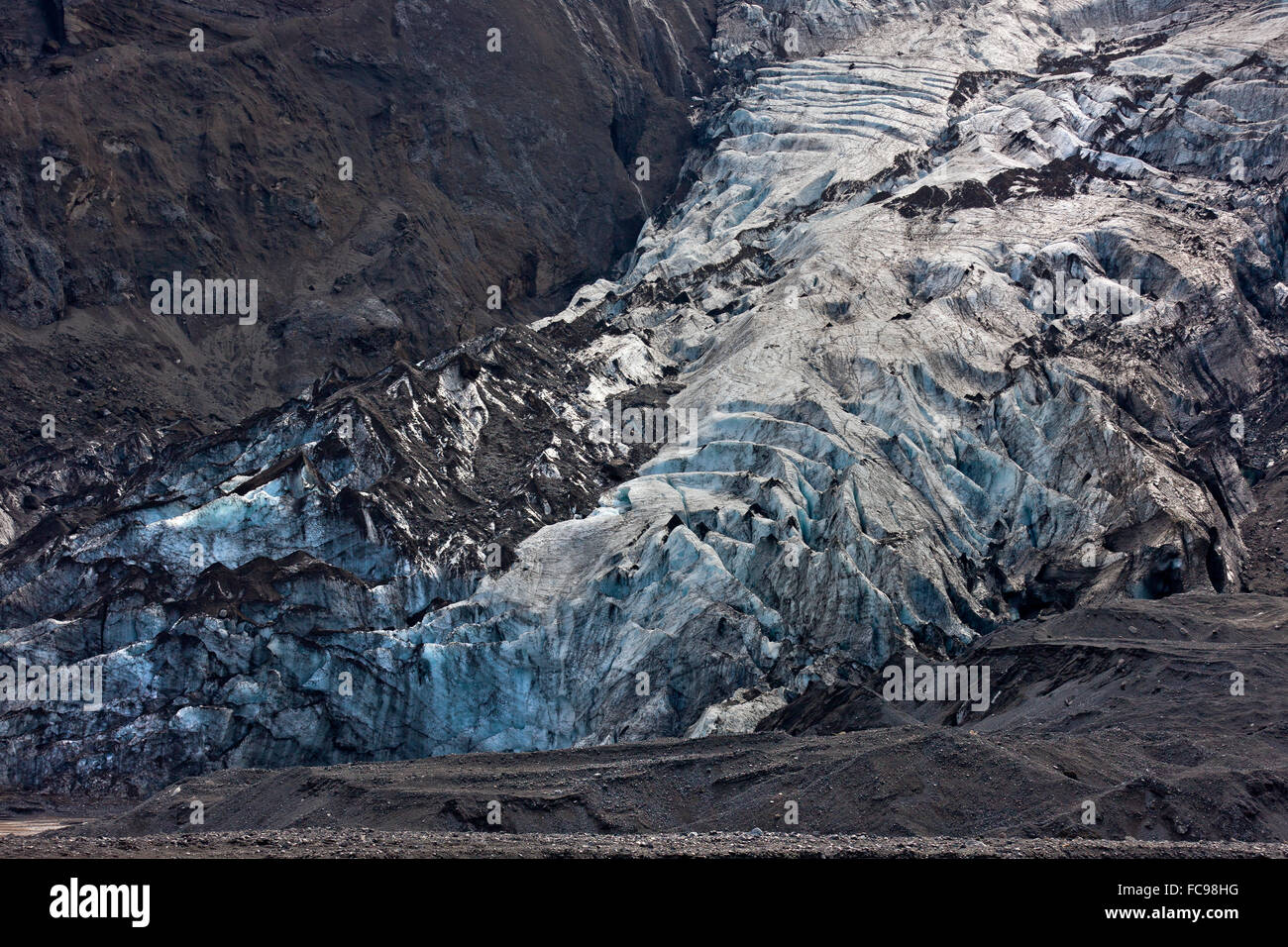 Gigjokull- uscita dal ghiacciaio Eyjafjallajokull tappo di ghiaccio. Foto Stock