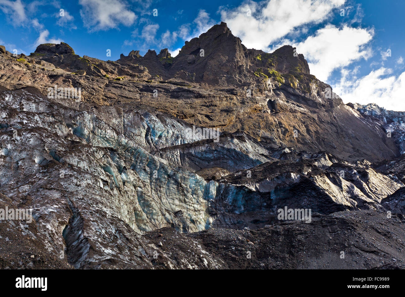 Gigjokull- uscita dal ghiacciaio Eyjafjallajokull tappo di ghiaccio. Foto Stock