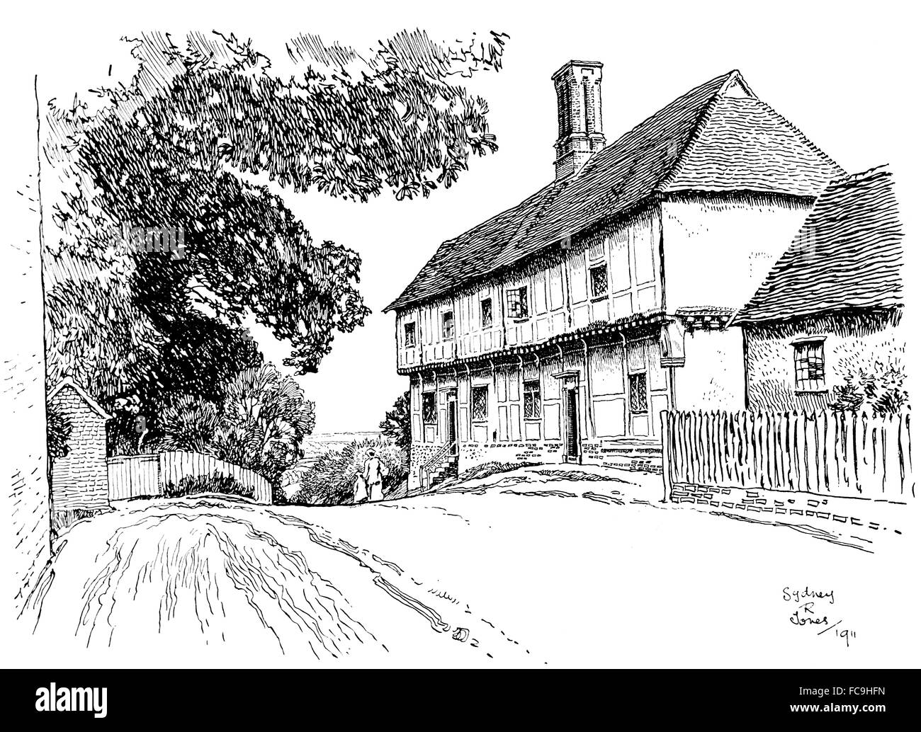 Regno Unito, Inghilterra, Suffolk, Stoke da Nayland, legno incorniciata house, 1911, illustrazione di linea da, Sydney R Jones, dallo Studio Magazin Foto Stock