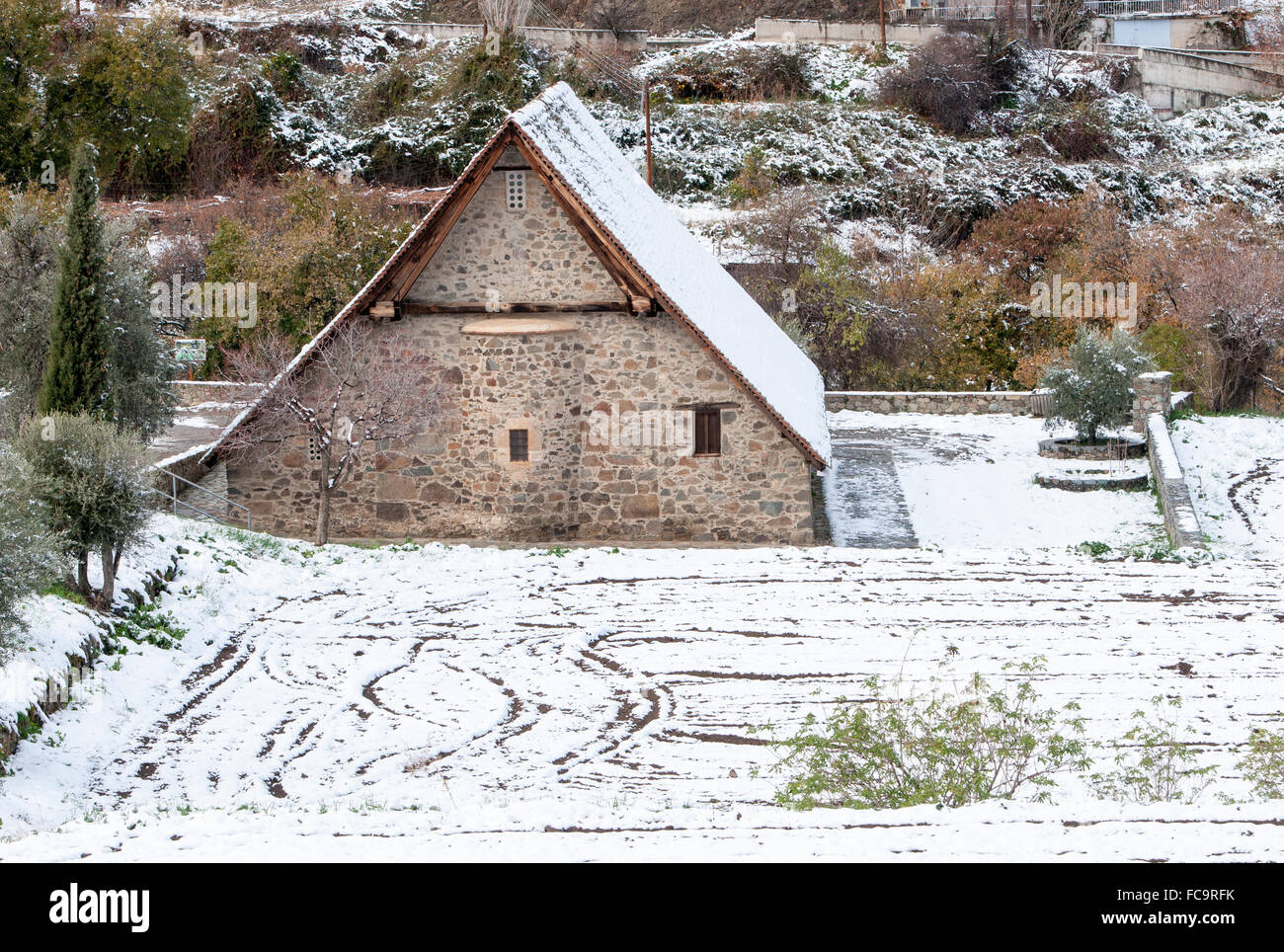 Antica cristiano ortodosso chiesa di Panagia Podithou presso il villaggio di Galata a Cipro. Foto Stock