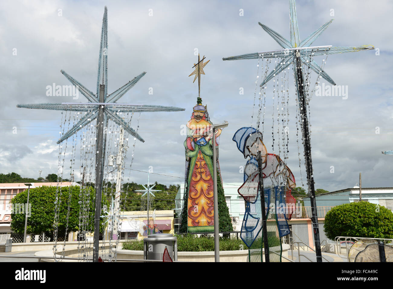 Piazza centrale pronto per il natale nella città di Penuelas, Puerto Rico. Isola dei caraibi. Territorio statunitense. Foto Stock