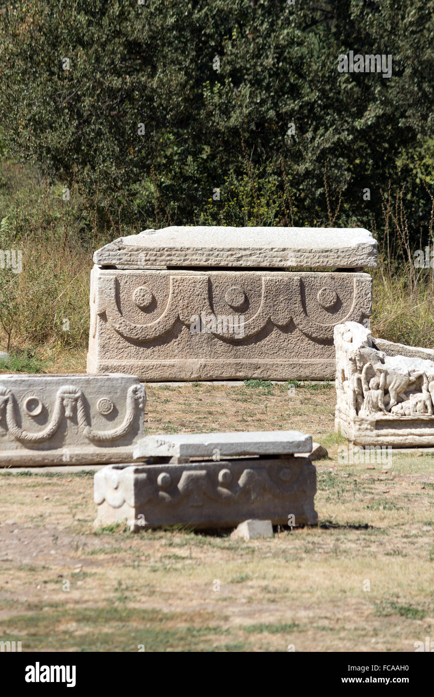 Sarcofagi in pietra in Efeso Foto Stock