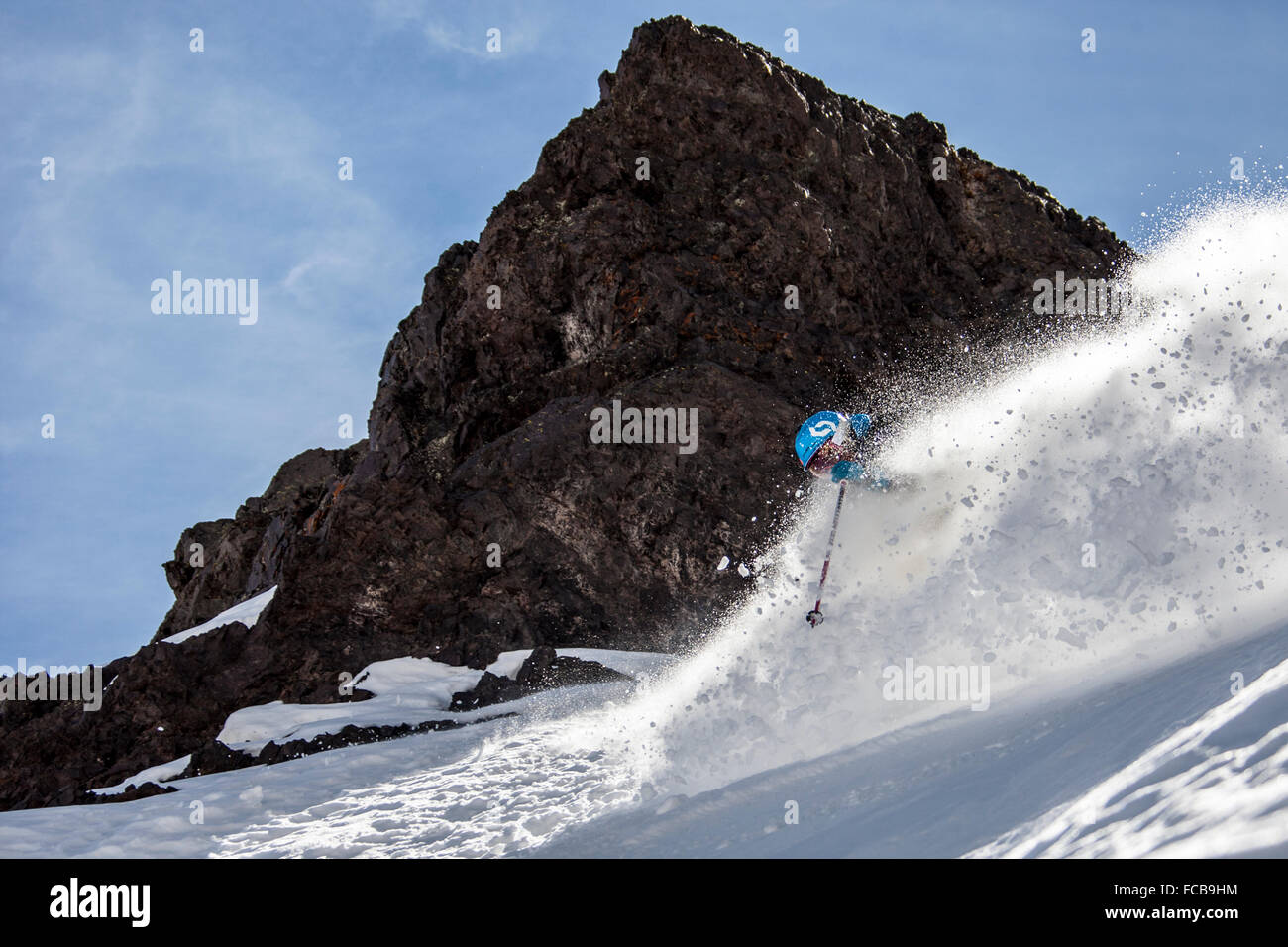 In discesa skiier in Portillo, Cile Foto Stock